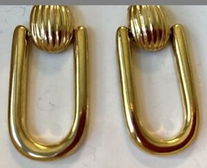 Vintage 80's Gold Toned Door Knocker Style Pierced Earrings